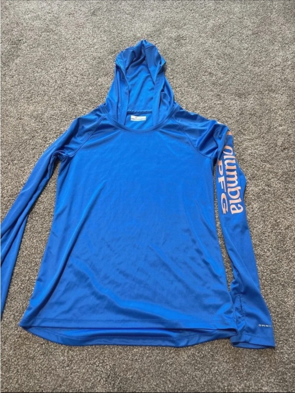 Columbia Royal Blue Hooded Long-Sleeve Sun Shirt with Sleeve Logo